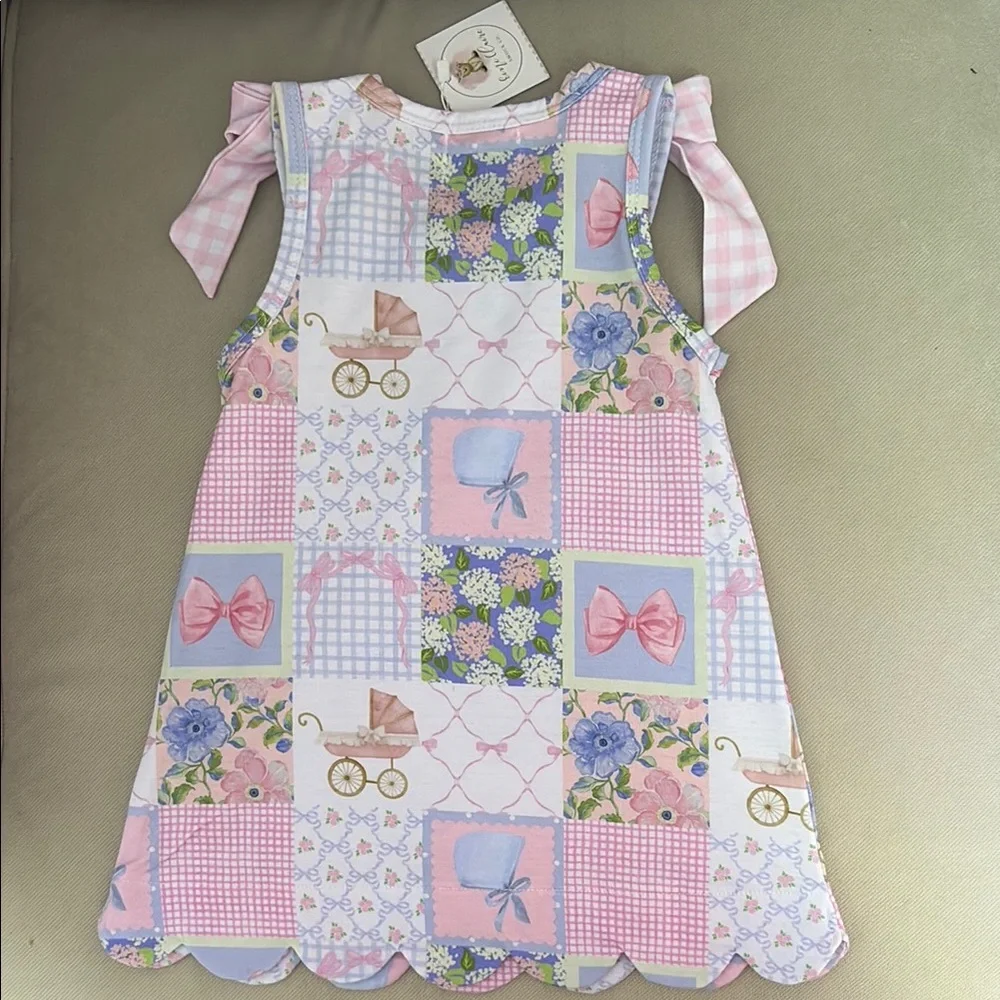 Pink and Blue Patchwork Kids Casual Dress - Picture 2 of 2